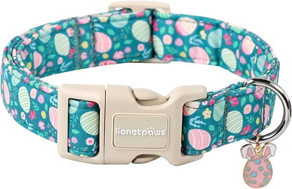 Lionet Paws Easter Dog Collar- Cute Colorful Eggs Green Dog Collars with Plastic Buckle, Light Adjustable Dog Collars with Egg Pendant for Small Medium Dogs