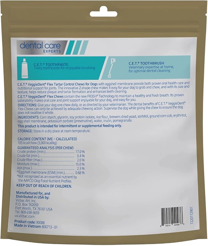 Virbac C.E.T. VEGGIEDENT Flex Tartar Control Chews for Dogs - Large
