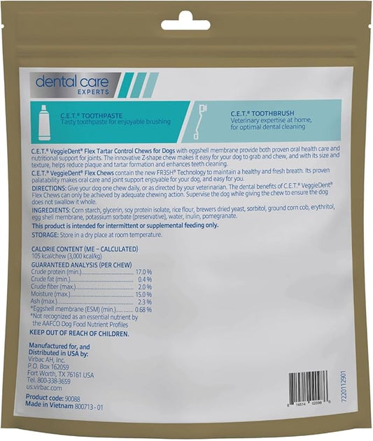 Virbac C.E.T. VEGGIEDENT Flex Tartar Control Chews for Dogs - Large