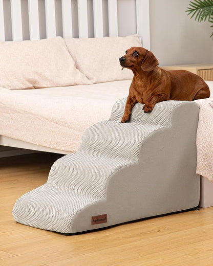Aodisman Dog Stairs Ramp for Bed and Couch,4 Step Dog Steps for Small Dogs,Pet Stairs with Non-Slip Bottom for Old Cats,Indoor Pet Steps,Comfort,Durable,17.4" H,Light Grey