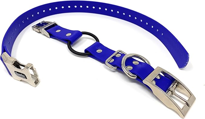 Sparky Pet Co - Zeus ECollar Replacement Strap - Bungee Loop Dog Collar - Waterproof Biothane - Adjustable - Double Buckle - Quick Snap Metal Clasp - for Invisible Fence Systems 3/4"" x 28" (Blue)