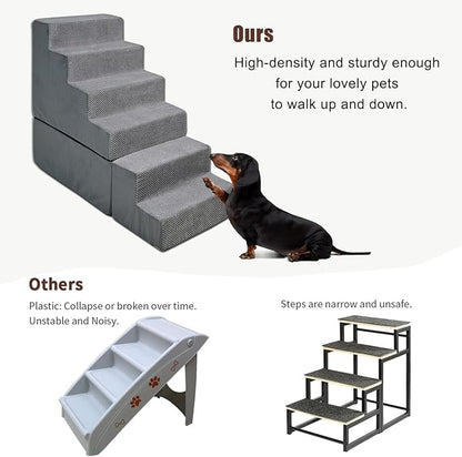MALOROY Dog Steps for High Beds 30-32" H, 6-Step Dog Stairs for Small Dogs, 33D Foam Pet Steps for High Bed Climbing, Non-Slip Balanced Pet Stair Ramps for Bed Indoor, Grey