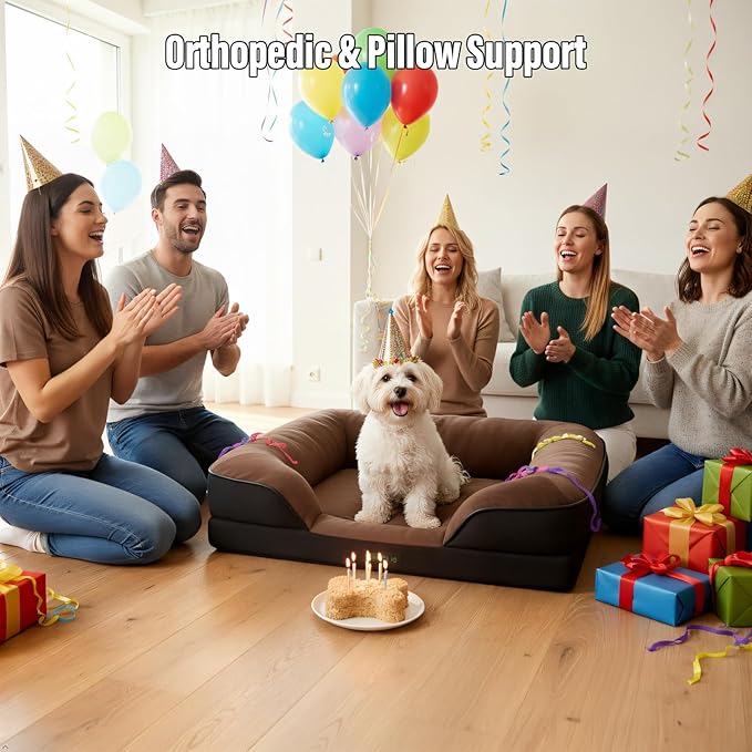 Orthopedic Egg-Shaped Sponge Dog Bed Small Size Dog with Sides, Removable Cover and Non-Slip Bottom (Brown, 24 * 18 * 6)