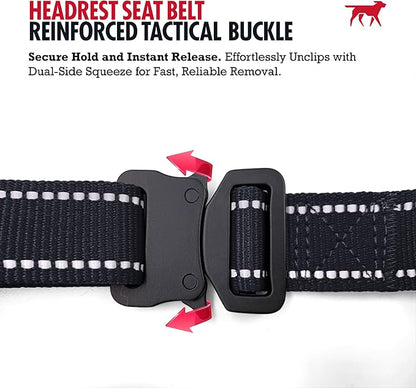 Tuff Pupper Dog Seat Belt for Car Headrest | Adjustable Length Dog Car Harness Restraint | Heavy-Duty Aviation Aluminum Carabiner & Tactical Buckle | Universal Fit for Small, Medium & Large Dogs