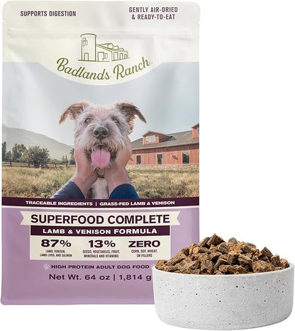 BADLANDS RANCH by Katherine Heigl – Superfood Complete Air-Dried Lamb & Venison Dog Food – High Protein with Superfoods for Daily Wellness & Consistent Nutrition – 64 oz