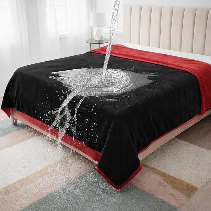 Bedding Aid Queen Size Waterproof Blanket – Stain-Proof, Spill-Proof Flannel Blanket for Bed, Couch, Kids & Pets Protection, Reversible Splash-Proof Design (Passion Red & Midnight Black, 80x90)