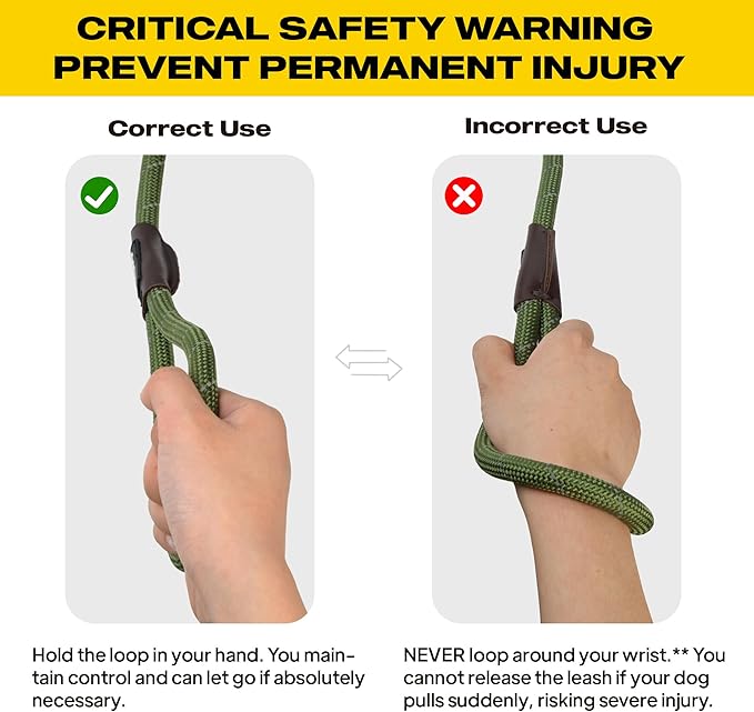 Fida Slip Leads for Dogs, 4 FT x 1/2" Dog Leash Heavy Duty Comfortable Strong Rope Lead for Large, Medium Dogs, No Pull Pet Training Leash with Highly Reflective,Green