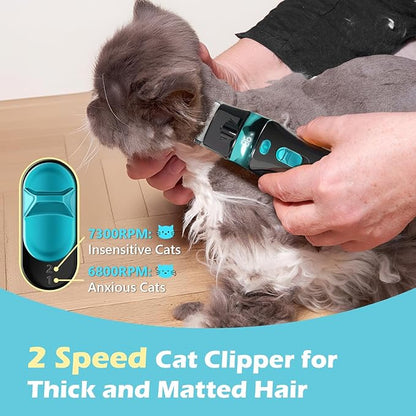 FuzzyFix Cat Clippers for Grooming with 5-in-1 Blade, Cat Grooming Kit Cordless Rechargeable Hair Trimmer Detachable Stainless Steel Blade Pet Shaver for Small Kitty Paw Face Head Body