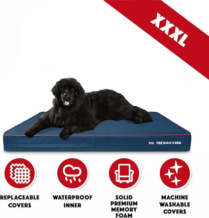 The Dog’s Bed Orthopedic Memory Foam Dog Bed XXXL Blue Oxford with Red Trim UK Flag, Pain Relief for Arthritis, Hip & Elbow Dysplasia, Post Surgery Supportive, Waterproof Washable, Veterinary Approved