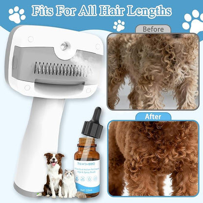 Pawimood Pet Steam Brush for Dogs & Cats – Self Cleaning, 3 in 1 Hair Removal Comb Steam for Shedding & Dematting for Long & Short Haired Pets,Includes Pet Essence