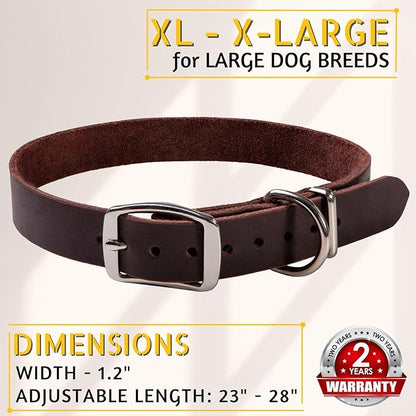 ADITYNA Leather Dog Collar for Extra-Large Dogs - Classic, Soft, Strong, Heavy Duty, Handmade Top-Grain Leather - for Walking, Training, and Hiking