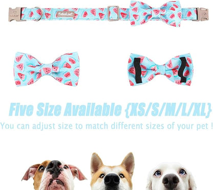 Summer Dog Collar with Bow Tie, Charm Watermelon Bowtie Dog Collar, Durable Adjustable Cotton Pet Collar for Small Medium Large Dogs