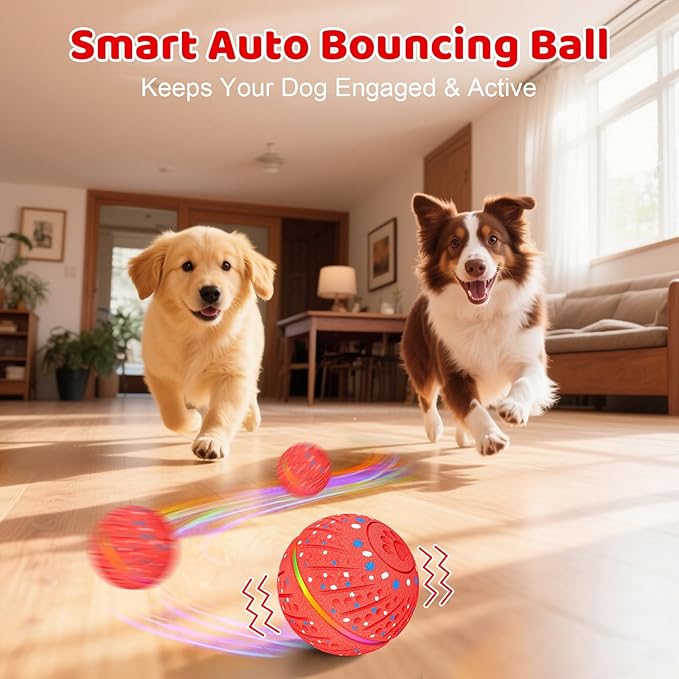 Sankell Interactive Dog Toys Ball - Smart Moving Bouncing Dog Ball with Colorful Lights, E-TPU Material, 3 Play Modes Automatic Rolling Balls Toy for Small Medium Dogs Keep Them Busy(Red)