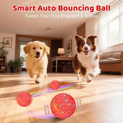 Sankell Interactive Dog Toys Ball - Smart Moving Bouncing Dog Ball with Colorful Lights, E-TPU Material, 3 Play Modes Automatic Rolling Balls Toy for Small Medium Dogs Keep Them Busy(Red)