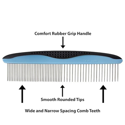 LovinPup Dog Comb, Grooming Set for Dogs, 2 Sizes Pet Grooming Comb with Stainless Steel Teeth, Comfort Grip Handle, Dog Grooming Supplies, Large Pet Comb and Small Pet Comb