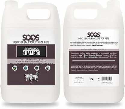 Soos Pet Extra Strength Mineral Enriched Shampoo for Dogs and Cats Natural Dead Sea Mineral Enriched Deeply Absorbing with Vitamins Essential Oils Natural Ingredients - 1x (4L Gallon)