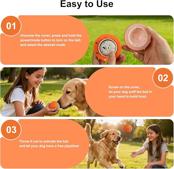 JEISOTHB Interactive Dog Toys Dog Ball, Durable E-TPU Material,3 Play Modes with Colorful Lights, Automatic Moving, Bouncing and Rotating for Medium and Large Dogs Indoor & Outdoor (Orange)