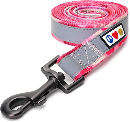 Pawtitas Camo Pink Dog Leash 6 ft Custom ID Lead for Dogs & Puppies Reflective Comfortable Padded Handle Embroidered Name & Phone Number