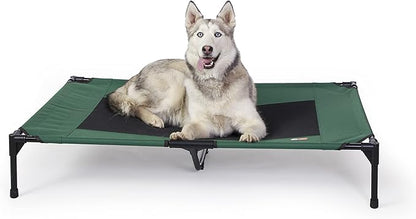 K&H Pet Products Outdoor Elevated Dog Cot, Breathable Cooling Elevated Cot Hammock Pet Bed for XL Dogs, Washable Mesh Cover, Raised Metal Frame, Collapsible, Portable - Extra-Large 50 X 32in Green