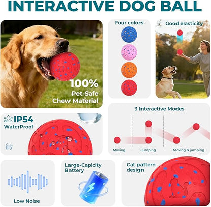 Smart Interactive Dog Toy Ball – Automatic Moving, Bouncing & Rolling, 3 Modes, Chew-Proof E-TPU Shell, Waterproof, Rechargeable,Dog Ball for Medium and Large Dogs, Red