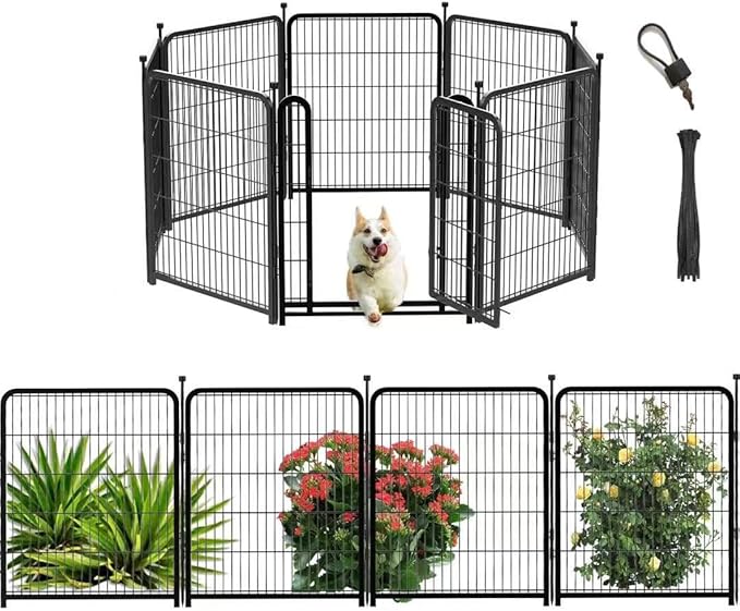 Getlay Dog Playpen 24 inch(H) 8 Panels Dog Fence Outdoor for Yard. Wide Door Low Threshold，Metal Dog Pen Heavy Duty Pet Puppy Exercise Pen for Rv Camping Garden Yard, Total 15.7 Ft(L)
