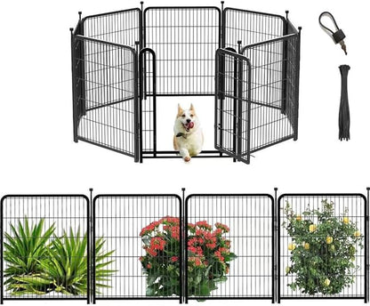 Getlay Dog Fence Outdoor 40inch 8 Panels with Door, Puppy Playpen Indoors, Metal Dog Pen Heavy Duty Pet Puppy Exercise Pen for Rv Camping Garden Yard, Wide Door Low Threshold Total 31 Ft Long