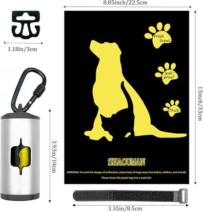 Metal Dog Poop Bag Holder w/Leash Clip|Durable Scratch-Resistant Aluminum|135 Bags+3 Accessories（Silver）