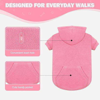 Extra Small Dog Sweater,Dog Hoodie,Warm Fleece Sweatshirt with Hood & Pocket,Leash Hole,Cozy Cold Weather Cat Pet Clothes Puppy Sweater for Small Dogs(Pink,XS)