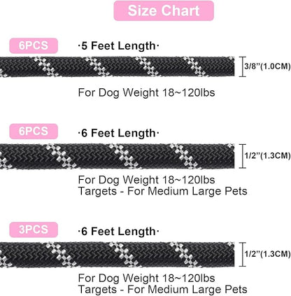 BEAUTYZOO Heavy Duty Rope Dog Leash 3 Pack, 6FT Nylon Pet Leash with Reflective Thread, Soft Padded Handle Thick Lead Strong Dog Leashes for Large Medium Dogs Small Puppy Training 6'*1/2 inch