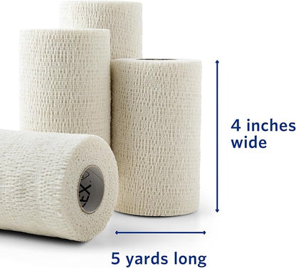 PowerFlex Equine – Extra Strong Self-Adhering Bandage Wrap – Wound Care, Compression & Support Bandage for Horses, Cows & Dogs – White, 4 inch, 4 Rolls (Resealable Case)