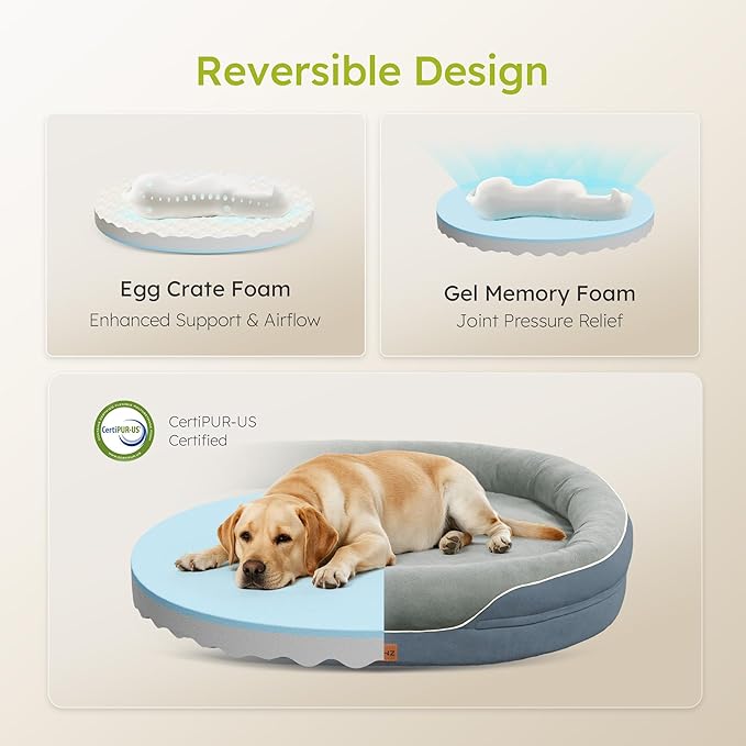 CWAWZ Jumbo Orthopedic Dog Bed, Big Dog Beds for Extra Large Sized Dogs with Full-Surround Bolsters, Dual-Sided Dog Cooling Bed with Memory Foam, Washable Pet Sofa Couch with Nonslip Bottom, Dark Grey