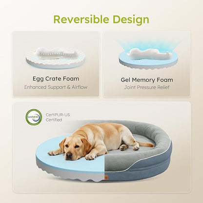 CWAWZ Jumbo Orthopedic Dog Bed, Big Dog Beds for Extra Large Sized Dogs with Full-Surround Bolsters, Dual-Sided Dog Cooling Bed with Memory Foam, Washable Pet Sofa Couch with Nonslip Bottom, Dark Grey