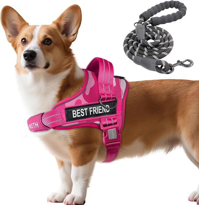 AUROTH Dog Harness and Leash Set, Soft Padded Service Dog Vest with 5.25FT Dog Leash, No Choke, Easy On Pet Vest, Adjustable Reflective No Pull Pet Vest Medium Sized Dog, Easy Walking and Training