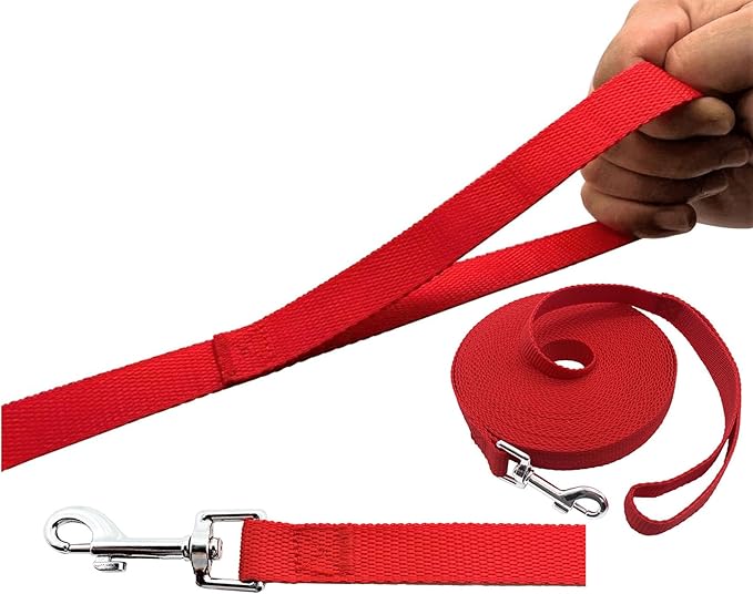 PETGOGO 15ft 20ft 30ft 40ft 50ft Long Dog/Puppy Lead Obedience Recall Training Dog Leashes for Small Medium Dogs Camping, Training, Play, or Backyard (Red, 1" x 50FT)