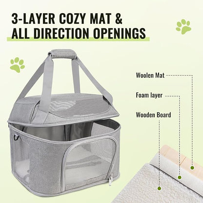 Top-Expandable Pet Carrier 17x11.8x13 Inches Underseat Up to 20lbs, Soft-Sided Carrier Travel Carriers with Padded Shoulder Strap for Small Cats and Dogs, Collapsible Waterproof Travel, Grey