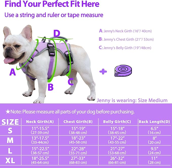 Huntboo Escape Proof Dog Harness, Escape Artist Harness, Reflective Dog Harness with Handle, Durable,Adjustable Vest for Small Medium Large Dogs Walking, Training,and Running Gear(Lavender Purple,XL)