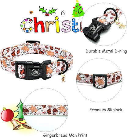 Elegant little tail Christmas Dog Collar, Pet Collar Cotton Soft Gingerbread Man Winter Dog Collars Holiday with Quick Release Buckle Pet Puppy Collar for Medium Dogs