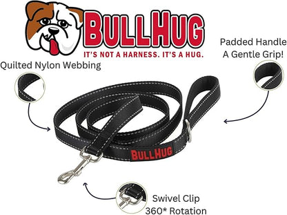 BULLHUG 6 FT Bulldog Leash with Padded Handle. Perfect for Bulldogs, French Bulldogs, Pugs & All Breeds. Leashes for Walking, Training Lead for Bulldogs (Reflective Stitching, Black)