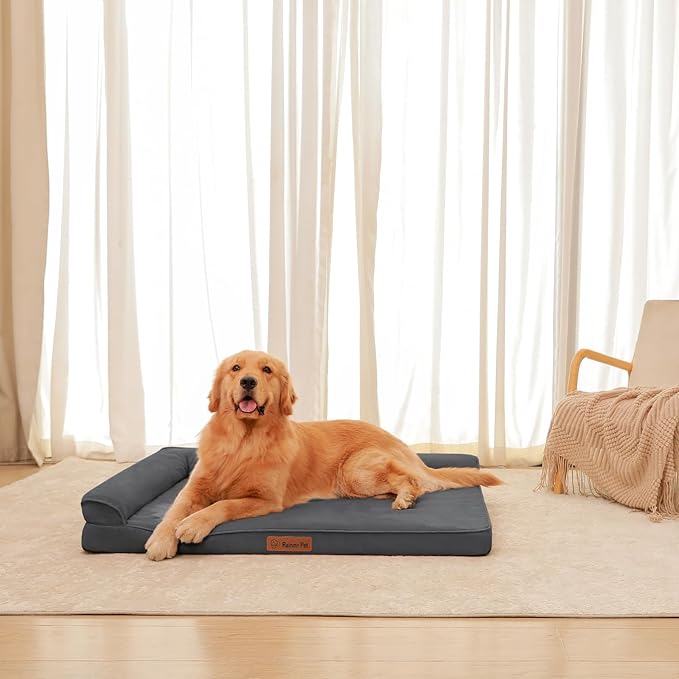 Rainmr Orthopedic Dog Bed for Large Dogs, 44"x32"x6" Memory Foam Pet Bed with Washable Microsuede Cover, TPU Waterproof Liner & Nonskid Bottom, for Indoor, Outdoor, Crate ＆ Car Use, Dark Grey