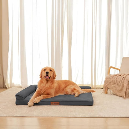 Rainmr Orthopedic Dog Bed for Large Dogs, 44"x32"x6" Memory Foam Pet Bed with Washable Microsuede Cover, TPU Waterproof Liner & Nonskid Bottom, for Indoor, Outdoor, Crate ＆ Car Use, Dark Grey