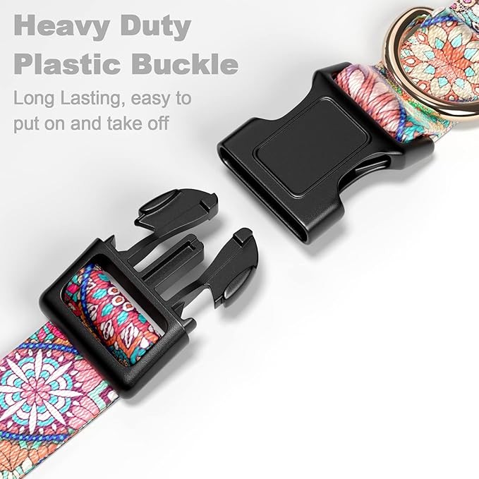 Rnivvi Dog Collar for Large Dogs, Cute Heavy Duty Adjustable Puppy Collar with Quick Release Buckle for Boy Girl & Female, Pet Accessories for Walking Running, L Length 1" Width, Beautiful Mandala