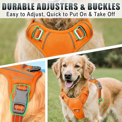 BARKBAY No Pull Dog Harness Large Reflective Dog Harness with Front Clip and Easy Control Handle for Walking Training Running with ID tag Pocket(Orange,M)