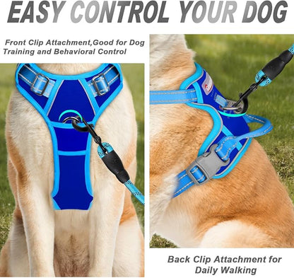 BARKBAY No Pull Dog Harness Front Clip Heavy Duty Reflective Easy Control Handle for Large Dog Walking(Sapphire Blue & Blue,XL)