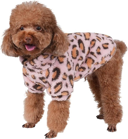 GreenJoy Leopard Print Dog Sweater – Stretchy Fleece Dog Turtleneck Sweatshirt for Puppies & Cats, Soft & Warm Pet Winter Clothes for Small, Medium & Large Dogs (Pink, Medium/Large)