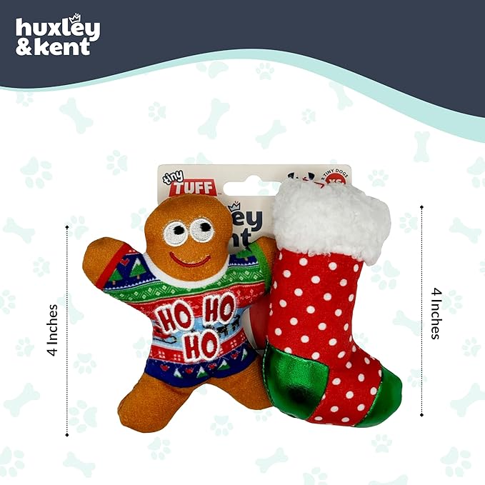 Huxley & Kent Funny Dog Toy w/Squeaker – Holiday Power Plush Squeaky Dog Toys for Small Dogs – Durable Small Stuffed Animal for Indoor Play & Fetch - Tiny Tuff Ugly Sweater Party