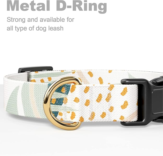 Rnivvi Dog Collar for Large Dogs, Cute Boho Heavy Duty Adjustable Puppy Collar with Quick Release Buckle for Girl & Female, Pet Accessories for Walking Running, L Length 1" Width, Tropical Leaves
