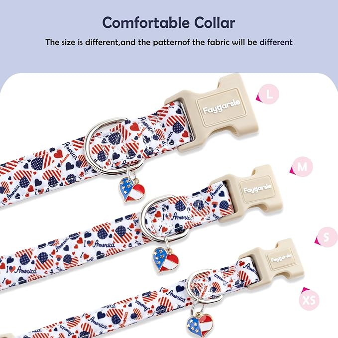 Faygarsle Patriotic American Flag Dog Collar Red White Blue Pattern Summer Design for Small Medium Large Dogs S