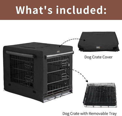 DONORO Dog Crates for Small Size Dogs Indoor Double Door Dog Kennels & Houses for Puppy and Cats, Collapsible Metal Contour Dog Cages (Black, 42.0" L x 28.0" W x 31.0" H)
