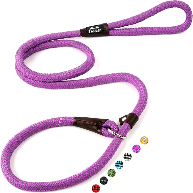 TwoEar 6FT Slip Lead Dog Leash, Heavy Duty Slip Leash for Dogs with Highly Reflective, Strong Rope Slip Leads No Pull Pet Training Leashes for Large Medium Dogs (1/2", Purple)