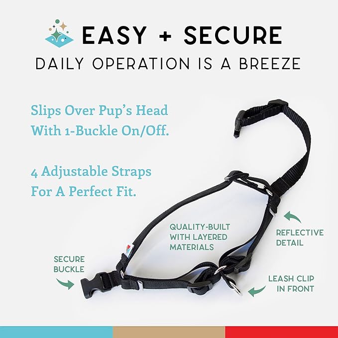 Wildebeest No Pull Dog Harness | Comfortable Training Harnesses | Effective No Pull Harness Design | Ideal for Large Sized Dog | 4-Point Adjustable(L - 26~32 inch Girth, Black)